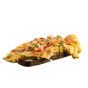 Eine Scheibe Brot mit Ei und Bacon