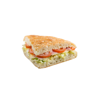 Eine Fladenecke mit Käse und Schinken gefüllt