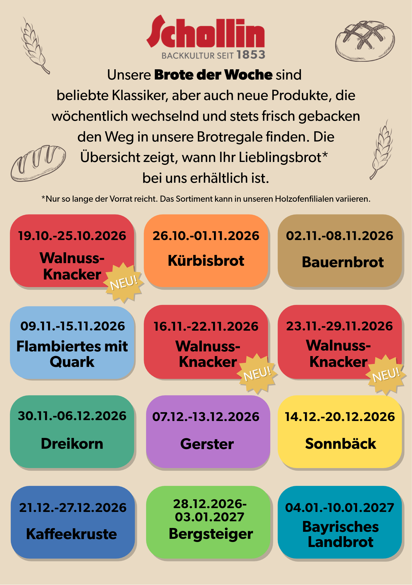 Brotkalender Q4 2026 Brotkalender Q2 2026
